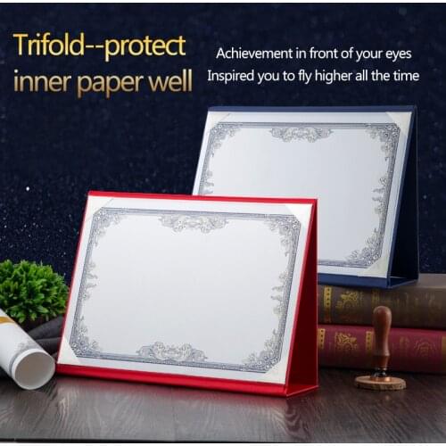 Blue Pearl Luster Specialty Paper Certificate Holder Cover,Satin Corners Trifold Red Cardboard Folders