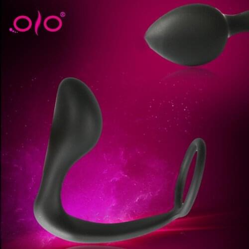 OLO 2 in 1 Vibrating Penis Ring Sex Toys for Couples Male Anal Plug Delay Ejaculation G-spot Clitoris Stimulation