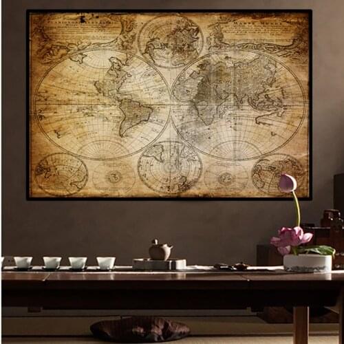 SVITY Classic Vintage World Map Canvas Painting Art Vintage Poster Wall Picture Nordic Home Study Room Decoration No Frame A036