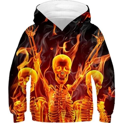 2020 All Saints' Day Boys Fire Hoodies Skull Body Hand Beautiful Girl Design Fashion Sweatshirt Children 3d Clothes Kids Tops
