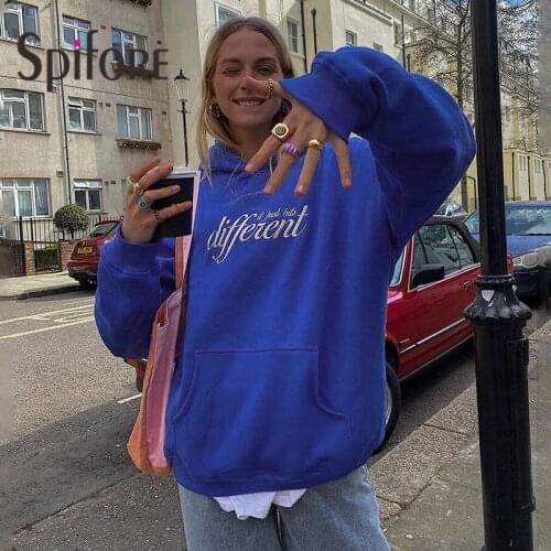Spifore Letter Embroidery Hoodie Women Autumn Long Sleeve Plus Size Pullover Tops Casual Fleece Winter Sweatshirt Streetwear