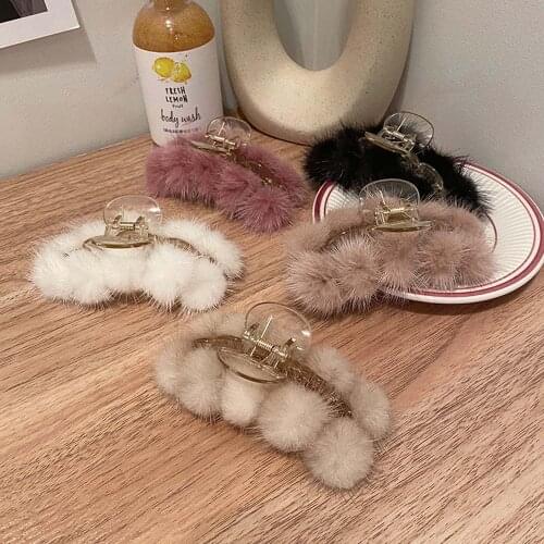 Retro Temperament Mink Hair Claw Fashion Fur Plush Large Crab Clip Hair Clip Korean Hair Accessories