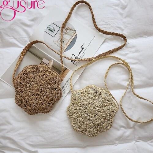 Gusure Hexagon Mulit Women Handmade String Woven Bags 2021 Lady Summer Rattan Straw Beach Shoulder Crossbody Bag Bohemia Purse