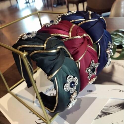 Boutique Headband Hair Accessories Womens Luxury Fabric Gold-rimmed Diamonds Super Flash Middle Knotted Wide-brimmed Hair Hoop