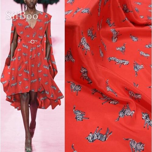 Siiboo 100% pure natural silk crepe de chine fabric untransparent for women summer holiday dress animal zebra print sp6489