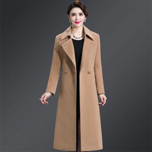 Plus Size 4XL Casual Women Woolen Coat 2020 Autumn Winter Single Breasted Wide-waisted Turn-down Collar Waist Female Wool Blends