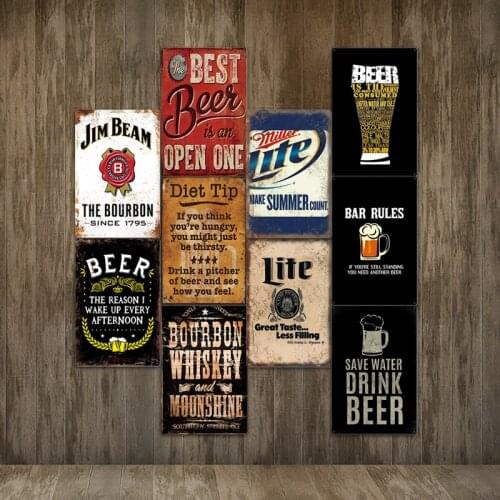 Vintage Style Tin Sign Drink Beer- BAR RULES - Bar Pub Garage Diner Cafe Home Wall Decor Art Tin Signs