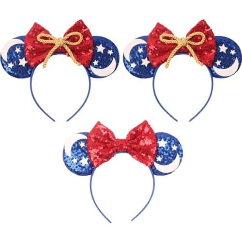 10pcs/Lot New Fashion Glitter Christmas Party Mouse Ears Hairbands Women Moon Star Sequin Bow Headbands Girls Hair Accessories