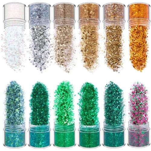 12 Colors Holographic Chunky Glitter Sequins for Face Body Eye Hair Nail Decoration DIY Crafts Flakes