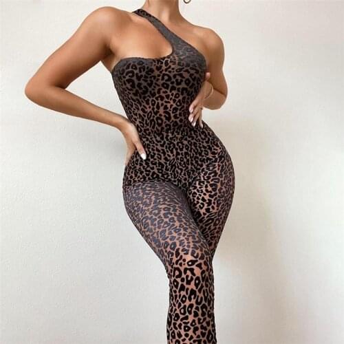 2021 Sexy Women Summer Casual Leopard Printed Mesh Jumpsuits One Shoulder Slim Overalls Party Club Romper Playsuit Female