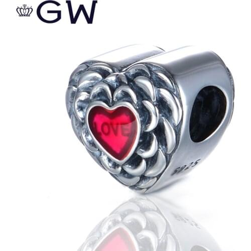 925 Sterling Silver Charm Enamel love Fit European Brand Silver Bead Original Bracelet Jewelry making Valentines Day