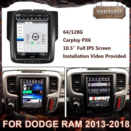 2 DIN Installation Video Provided Car Player Radio PX6 for Dodge RAM 2013-2018 Vertical HD Screen GPS Navigation Tape Recorder