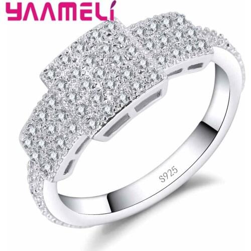 Shiny Square Crystal Ring for Women Promise Gift 925 Sterling Silver With AAA+ Clear Zircon Cool Style Rings
