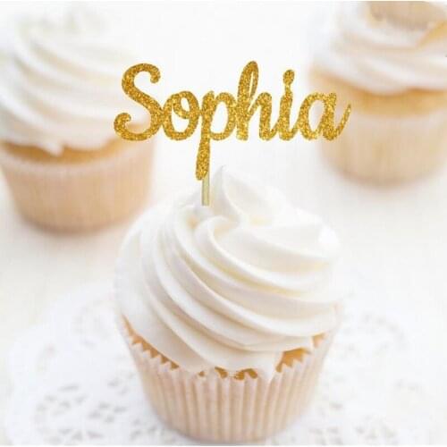 Custom Name glitter Cupcake Toppers, Personalized gold Cupcake Toppers, Birthday Toppers, Name Food Picks, Customised any name