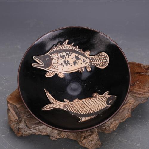 Song Dynasty Jizhou Kiln Black-glazed Painted Fish-shaped Hat Bowl Tea Cup
