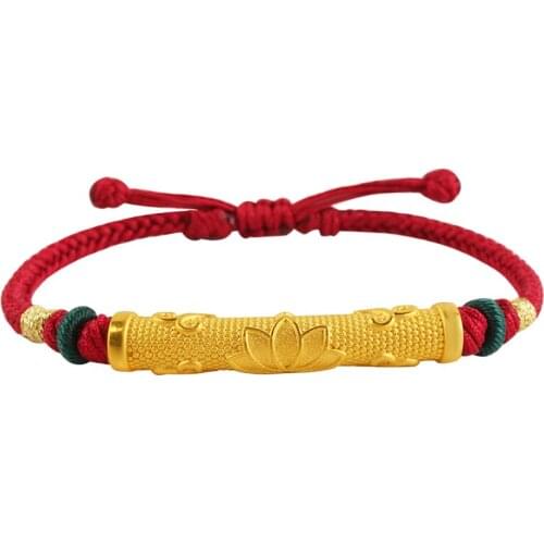 Pure 24K Yellow Gold Bracelet 3D 999 Gold Lotus Tube Bracelet