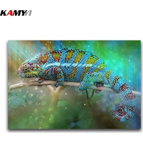 DIY 3D Diamond mosaic animal Full Round Diamond painting color chameleon Full Square Diamond embroidery Cross stitch lizard
