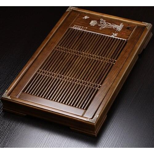 Eco Friendly Wood Tea Tray Traditional Water Storage Serving Drainage Dry Bubble Tea Tray Luxury Bandeja Madera Teaware DG50CP