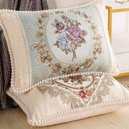 Europe Floral Embroidered Cushion Cover Rectangle Lumbar Pillowcase High Quality Velvet Cushion Cover Home Decoration