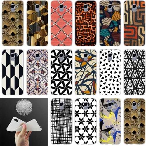 Geometric Shapes line Pattern Black and white lattice FOR Samsung Galaxy J6 J4 J8 J7 2018 Plus J3 J5 J7 Prime Pro 2017 2016