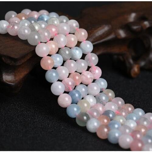 A Quality 4/6/8/10mm Genuine Natural Morganite Stone Beads Round Loose Real Morgan Stone Beads For Jewelry Making DIY 15