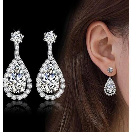 Cubic Zirconia Classic Water Drop Crystal Stone Wedding Bridal Earring Jewelry 925 Sterling Silver Valentines Day Gifts