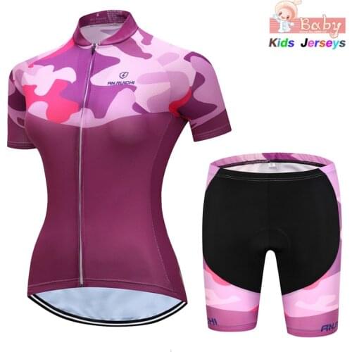 2021 Girls Purple Short Sleeve Breathable Cycling Jersey Set Ropa Ciclismo Children Clothes Kids Bicycle Clothing Roupa De Baike