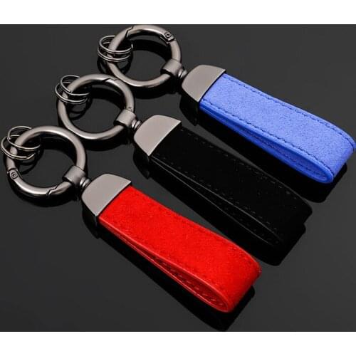 High-Grad Fashion Metal Suede Circular Buckle Leather Keychain Luxury suede Leather Car Key Chain Keyfob Keyholder Auto Keychain