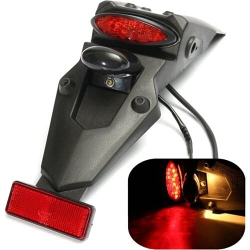 Motorcycle Black Dirt Bike Rear Fender LED Turn Signal Lights Stop Brake Tail Plate Light License Plate Holder