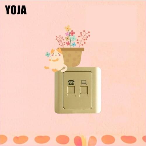 YOJA Smart Cat And Pot Flower Cute Design Switch Sticker PVC Cartoon Room Decor Wall Decal 15SS0256