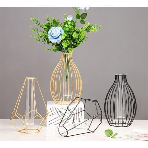 Desktop Metal Vase Plant Flower Vase Pot Vase Plant Pot Hanging Pots Transparent Vase Home Office Decor