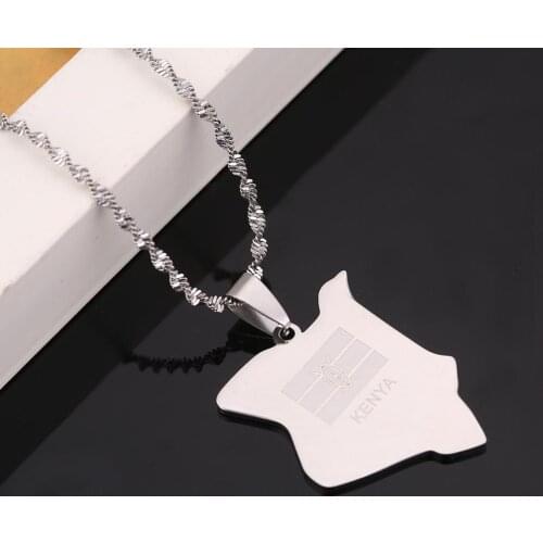 Stainless Steel Kenya Map Pendant Necklaces Silver Color Country Map Kenyans Charm Jewelry