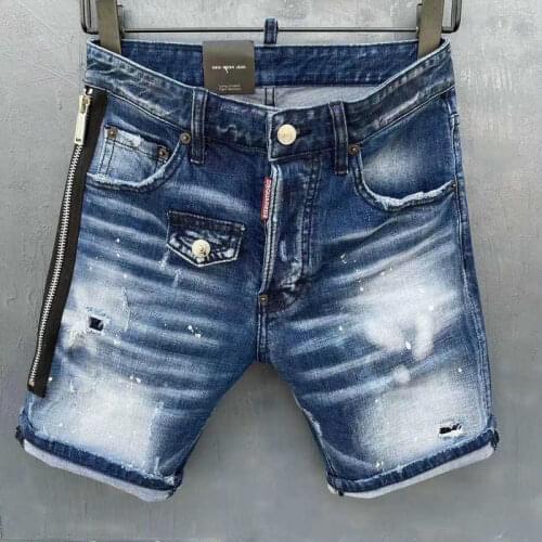 2021 Summer New Style Dsquared2 Mens Jeans Fashion Slim Five-Point Pants Shorts Stretch Zipper Splash Ink Worn Out
