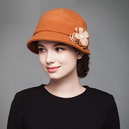 New Arrival Women Winter Wool Hat Lady Fashion England Style Woolen Cap Adult Fashionable Flower Warm Keeping Basin Cap B-7556