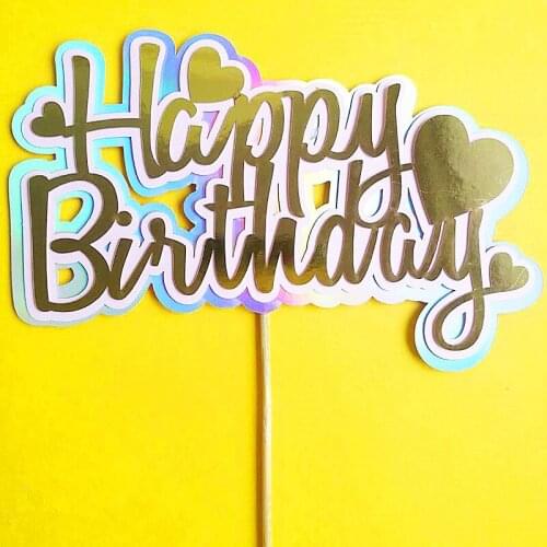 Ins New Gold Happy Birthday Cupcake Topper Blue Gold Cake Topper for Birthday Party Dessert Cake Decorations 5cm