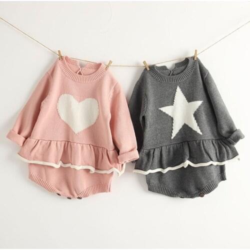 Autumn Winter New 2020 Baby Girl Loving Heart Rompers Baby Girl Long Sleeves Star Rompers Baby Girl Newborn Rompers