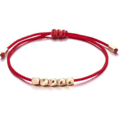 Braided Red String Bracelet Creative Irregular Copper Bead Size Adjustable Couple Bracelet Ethnic Style Jewelry