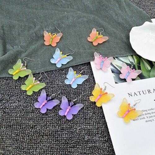 Translucent Frosted Butterfly Personal Sweet Earrings Creative Exquisite Double Contrasting Color Resin Simple Earrings
