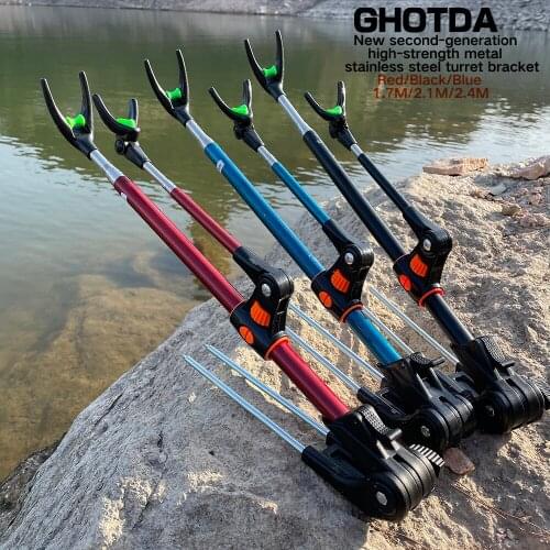 Ground Fishing Rod Stand Bracket Adjustable Fish Rods Holder 1.7-2.4M Foldable Fishing Tool Hand Rod Brackets