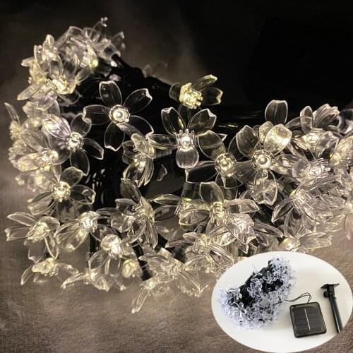 Christmas Lights Solar Power Outdoor Waterproof LED Garland String Flower Garden Blossom Lighting Party Home Decoration