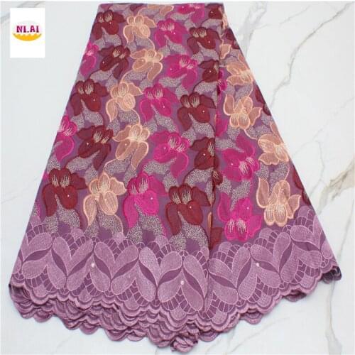 Swiss Voile LaceAfrican Dry Lace Fabrics High Quality Cotton Lace Fabric With Stones For Nigerian Wedding Dress 5yards NA4381B-1
