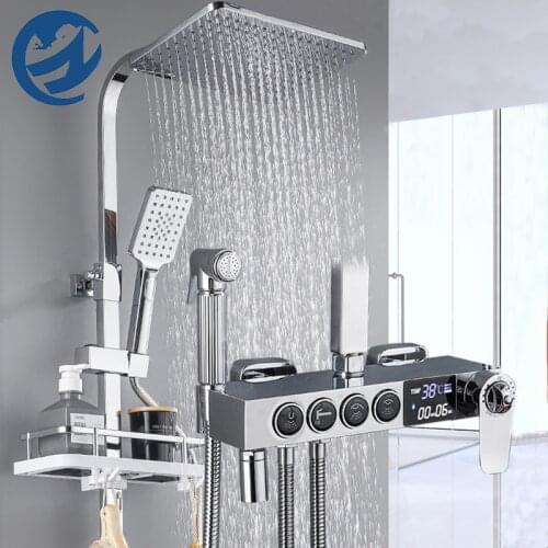 Black Digital Display Thermostatic Shower Faucet Rain Shower Faucet Bathroom Faucet Spout Faucet Tap Hot Cold Mixer Crane