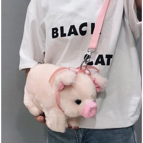 Women Cute Fluffy Pig Bear Cat Sling Bags Kawaii Animal Crossbody Shoulder Bags Fur Plush Designer Purses Fashion Tote Handbags