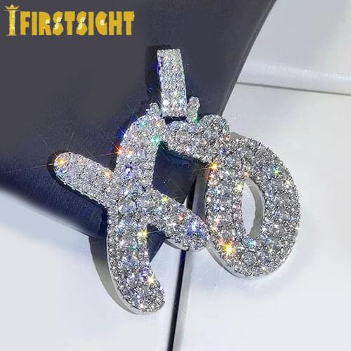 New Iced Out Bling Letters Pendant Necklace Gold Silver Color AAA Zircon Heart XO Mens Necklaces Fashion Rap Hip Hop Jewelry