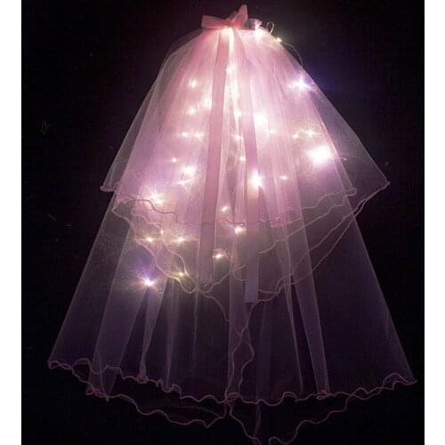 Online Celebritys LED Luminous Flashing Colorful Veil Children Comb Warm Lamp Lantern Soft Yarn White Double Layer Veil
