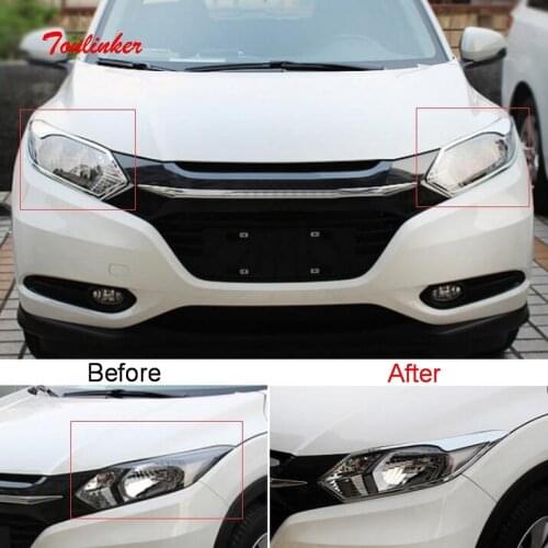 Tonlinker Exterior Headlight Cover Case Stickers for HONDA VEZEL HRV 2014-19 Car Styling 2 PCS ABS Chrome Cover stickers