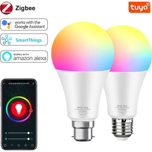 Smart Bulb Light Zigbee Tuya E27 B22 Magic Lighting Work with Google Home Alexa RGB+White+Warm White Led Lamp Wifi APP Control