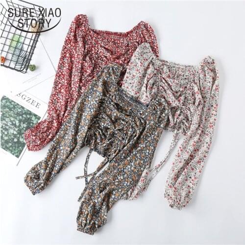 2020 Autumn Square Collar Chiffon Shirts Women Fashion Casual Long Sleeve Floral Women Blouse Clothes Blusas Mujer De Moda 10229