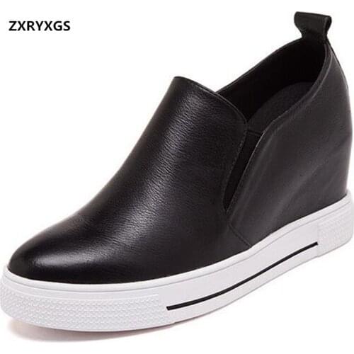 2020 New Spring Full Genuine Leather Shoes Casual Sneakers Internal Increase High Heels Comfortable Elegant Women Casual Shoes