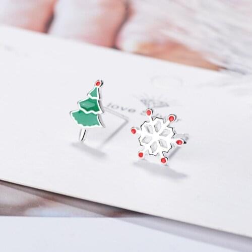 Sole Memory Color Drop Glaze Christmas Tree Snowflake Sweet 925 Sterling Silver Fashion Female Stud Earrings SEA516